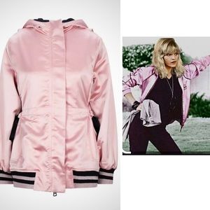 J. Jill Satin Pink Lady Hooded Jacket with striped band size small